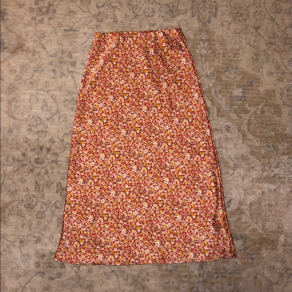 FRANCESCAS FLORAL SILK MIDI SKIRT